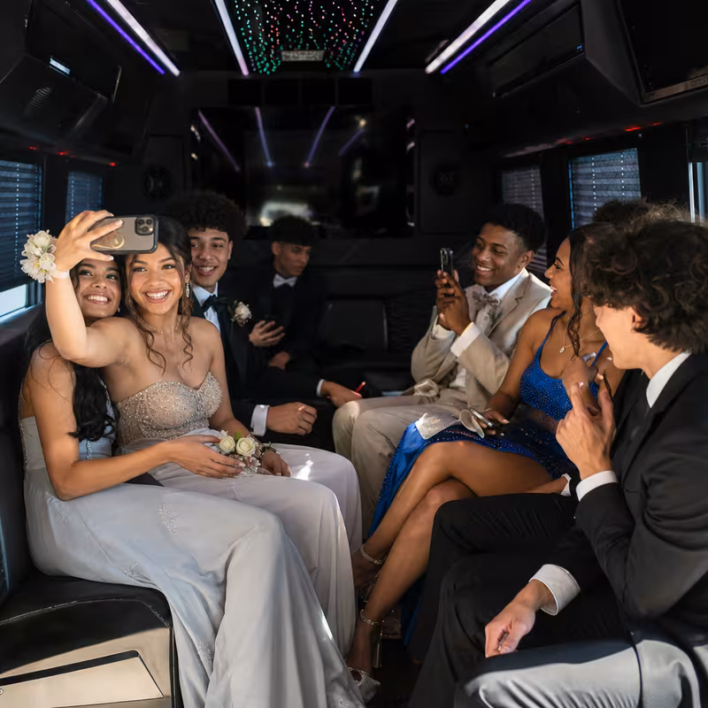 Black Mercedes Sprinter van staged for an Pembroke Pines Prom & Homecoming Transportation group