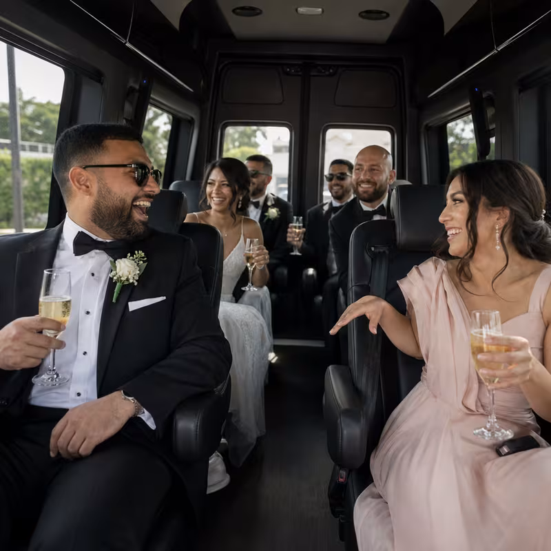 Black Mercedes Sprinter van staged for an Pembroke Pines Wedding Transportation group